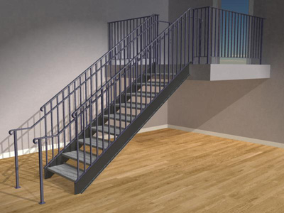 Stairs with Full Railings on Both Sides