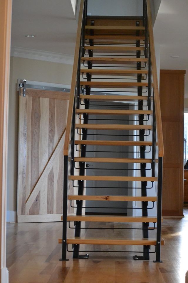 metal double stringer staircase with wood treads