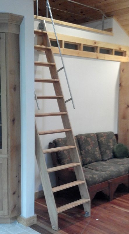 Custom Stainless Oak Ship Ladder with Rail