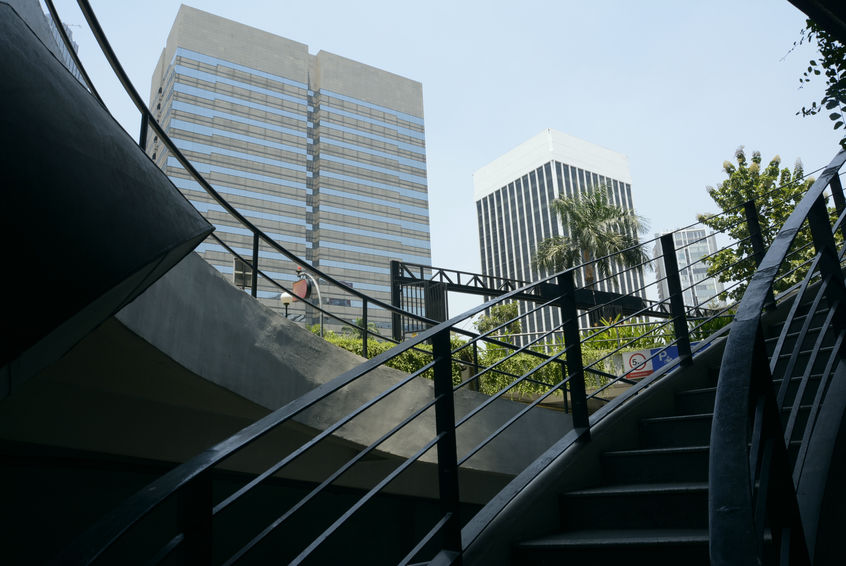 Outdoor office building curved staircase 