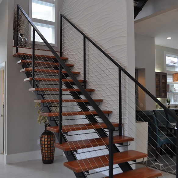 Double Stringer Straight Staircase with Railings