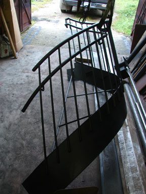 staircase painted with flat black primer