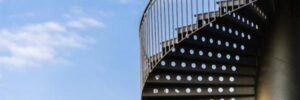 An outdoor spiral staircase