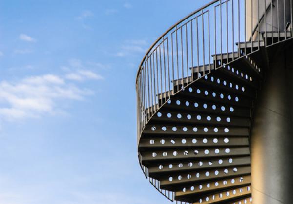 An outdoor spiral staircase