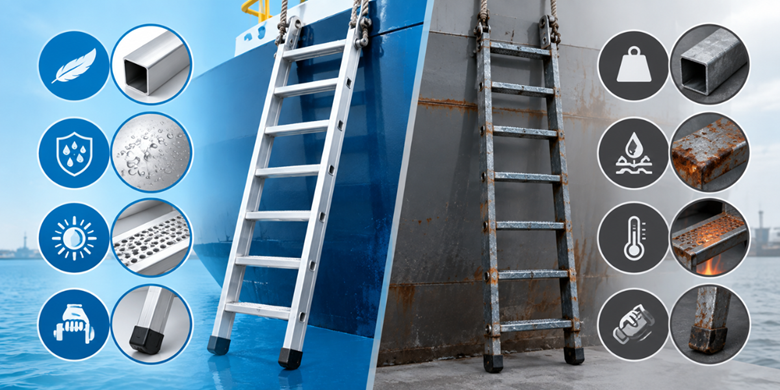 Aluminum and steel ships ladders compared side by side